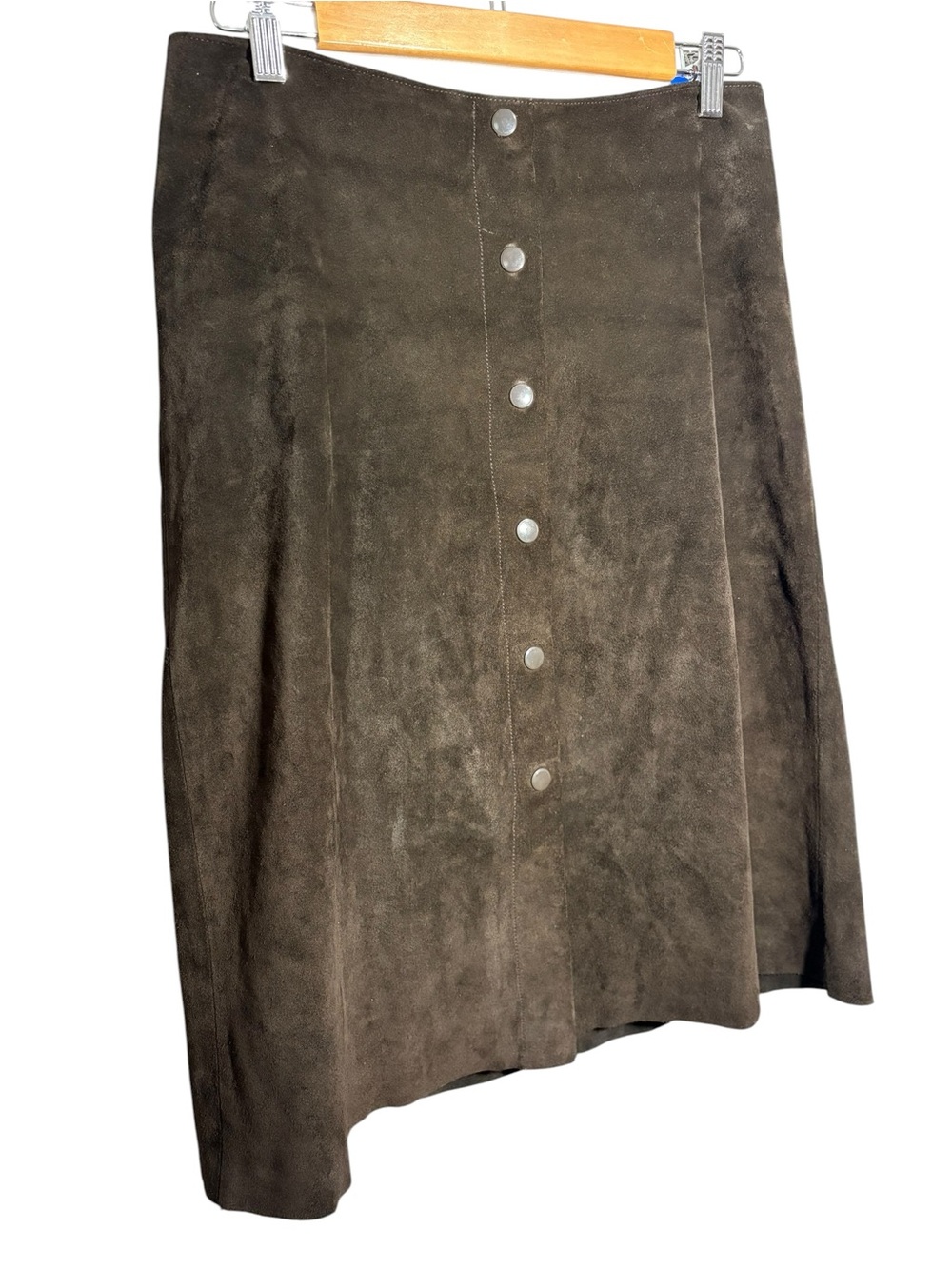 BANANA REPUBLIC | Vintage Y2K Genuine Suede Brown Button-Front A-Line Skirt 8 - Picture 5 of 12